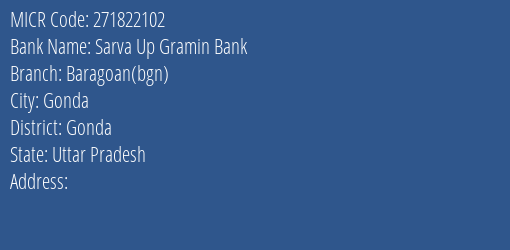 Sarva Up Gramin Bank Baragoan Bgn Branch Address Details and MICR Code 271822102