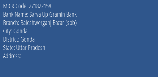 Sarva Up Gramin Bank Baleshwerganj Bazar Sbb MICR Code