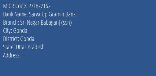 Sarva Up Gramin Bank Sri Nagar Babaganj Ssn Branch Address Details and MICR Code 271822162