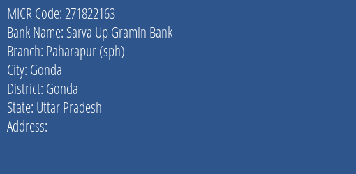 Sarva Up Gramin Bank Paharapur Sph Branch Address Details and MICR Code 271822163