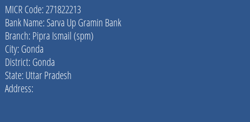 Sarva Up Gramin Bank Pipra Ismail Spm Branch Address Details and MICR Code 271822213
