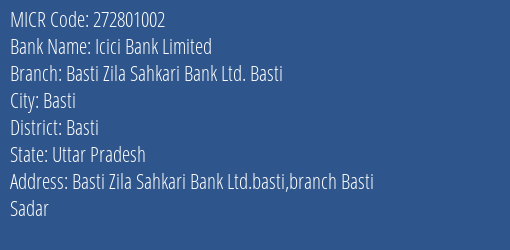 Basti Zila Sahkari Bank Ltd Basti Basti MICR Code