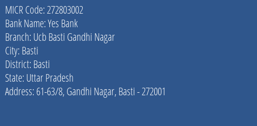 Urban Cooperative Bank Ltd Basti Gandhi Nagar MICR Code