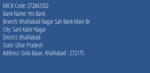 Khalilabad Nagar Sahakari Bank Main Br MICR Code