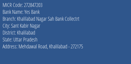 Khalilabad Nagar Sahakari Bank Collectrt MICR Code