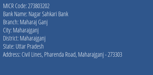 Nagar Sahkari Bank Maharaj Ganj MICR Code