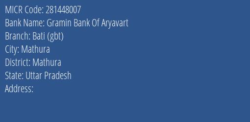 Bank Of India Bati Branch Address Details and MICR Code 281448007