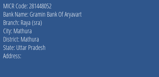Bank Of India Raya Branch Address Details and MICR Code 281448052