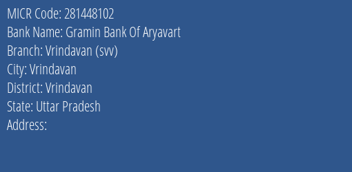 Bank Of India Vrindavan Branch Address Details and MICR Code 281448102