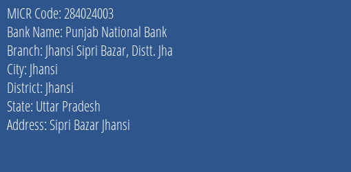 Punjab National Bank Jhansi Sipri Bazar Distt. Jha Branch Address Details and MICR Code 284024003