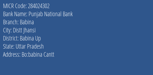 Punjab National Bank Babina MICR Code