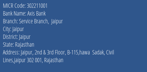 Axis Bank Service Branch Jaipur MICR Code