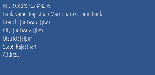Rajasthan Marudhara Gramin Bank Jhotwara Jtw MICR Code