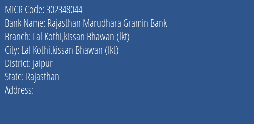 Rajasthan Marudhara Gramin Bank Lalkothi Jaipur MICR Code