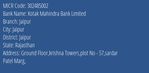 Kotak Mahindra Bank Limited Jaipur MICR Code