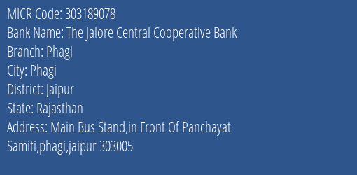 The Jalore Central Cooperative Bank Phagi MICR Code