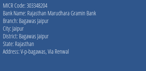Rajasthan Marudhara Gramin Bank Bagawas Jaipur MICR Code