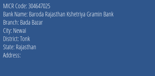 Baroda Rajasthan Kshetriya Gramin Bank Bada Bazar MICR Code