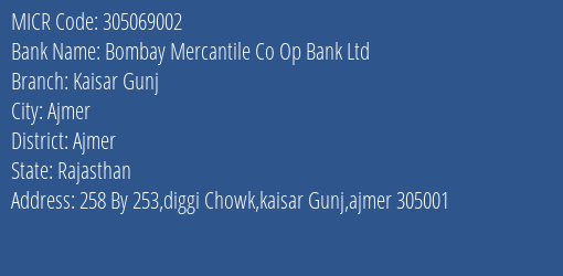 Bombay Mercantile Co Op Bank Ltd Kaisar Gunj MICR Code