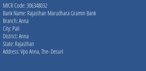 Rajasthan Marudhara Gramin Bank Ana MICR Code