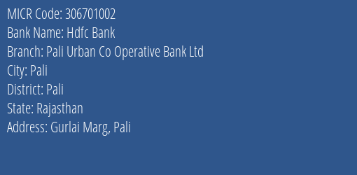 Pali Urban Co Operative Bank Ltd Gurlai Marg MICR Code