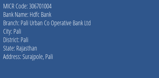 Pali Urban Co Operative Bank Ltd Surajpole MICR Code