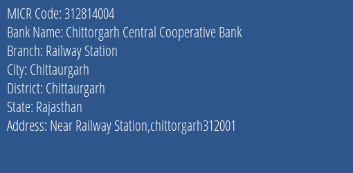 Chittorgarh Central Cooperative Bank Railway Station MICR Code
