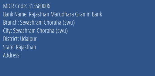Rajasthan Marudhara Gramin Bank Sevashram Choraha Swu MICR Code