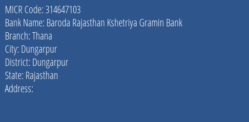 Baroda Rajasthan Kshetriya Gramin Bank Thana MICR Code
