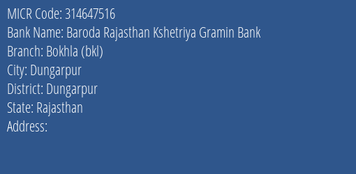 Baroda Rajasthan Kshetriya Gramin Bank Bokhla Bkl MICR Code
