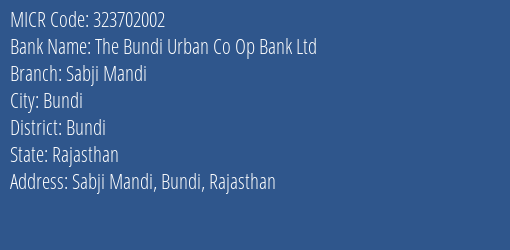 The Bundi Urban Co Op Bank Ltd Sabji Mandi MICR Code