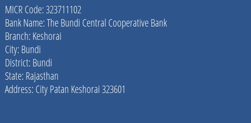 The Bundi Central Cooperative Bank Keshorai MICR Code