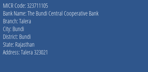 The Bundi Central Cooperative Bank Talera MICR Code