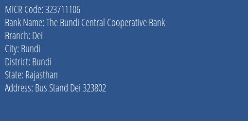 The Bundi Central Cooperative Bank Dei MICR Code