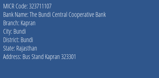The Bundi Central Cooperative Bank Kapran MICR Code