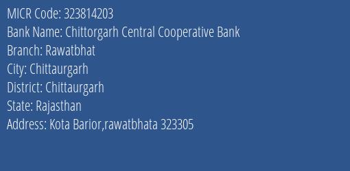 Chittorgarh Central Cooperative Bank Rawatbhat MICR Code