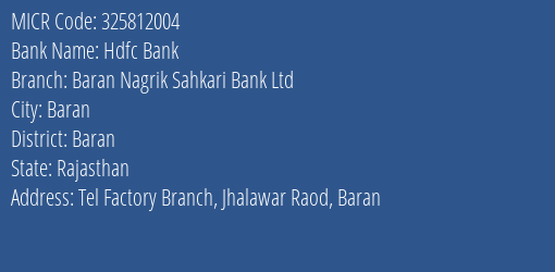 Baran Nagrik Sahkari Bank Ltd Jhalawar Raod MICR Code