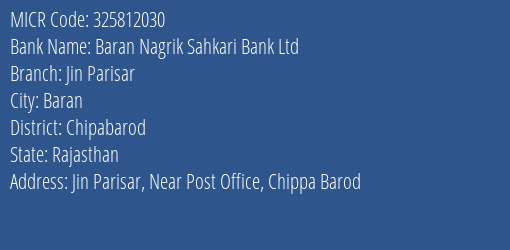 Baran Nagrik Sahkari Bank Ltd Jin Parisar MICR Code