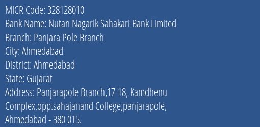 Nutan Nagarik Sahakari Bank Limited Panjara Pole Branch MICR Code