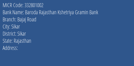 Baroda Rajasthan Kshetriya Gramin Bank Bajaj Road MICR Code