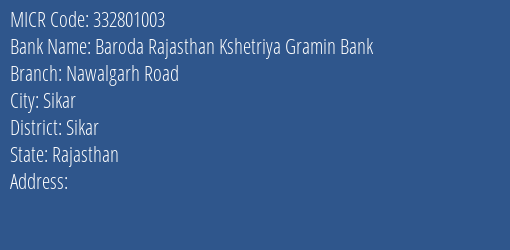 Baroda Rajasthan Kshetriya Gramin Bank Nawalgarh Road MICR Code