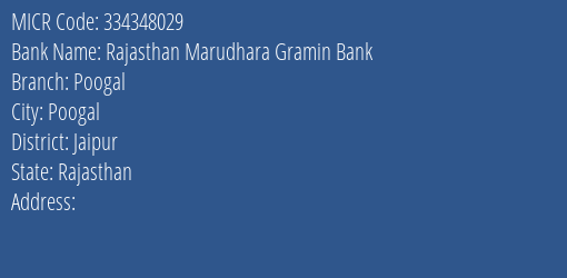 Rajasthan Marudhara Gramin Bank Poogal Branch Address Details and MICR Code 334348029