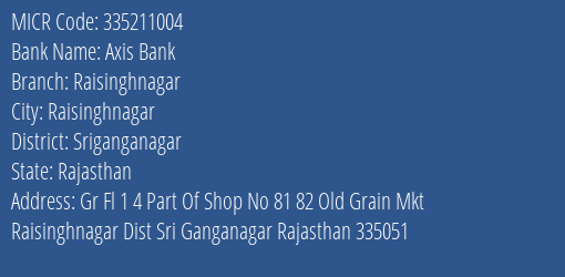 Axis Bank Raisinghnagar MICR Code