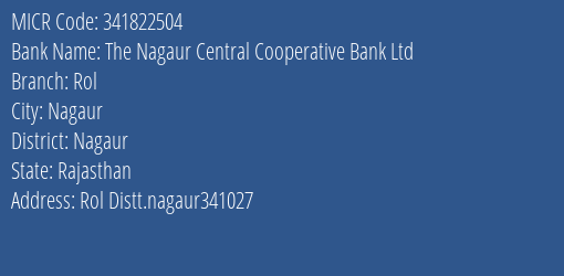 The Nagaur Central Cooperative Bank Ltd Rol MICR Code