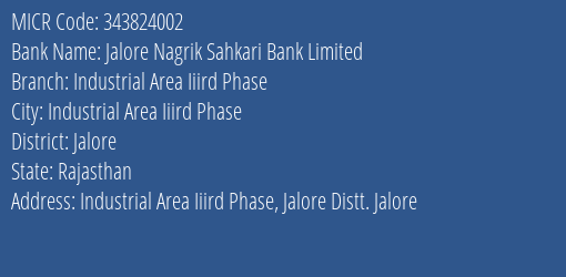 Jalore Nagrik Sahkari Bank Limited Jalore MICR Code
