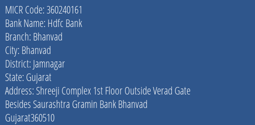 Hdfc Bank Bhanvad MICR Code