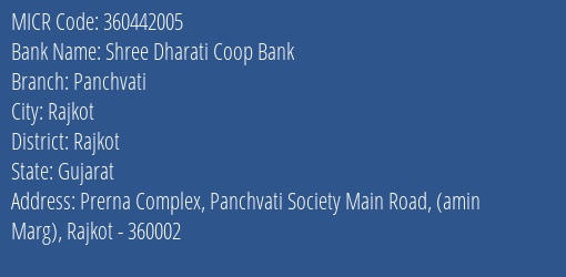 Shree Dharati Coop Bank Panchvati MICR Code