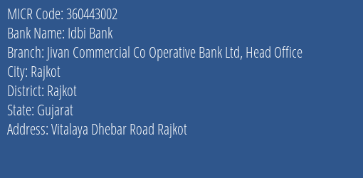 Jivan Commercial Co Operative Bank Ltd Head Office MICR Code