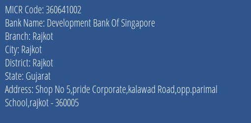 Development Bank Of Singapore Rajkot MICR Code