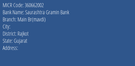 Saurashtra Gramin Bank Main Br Mavdi MICR Code